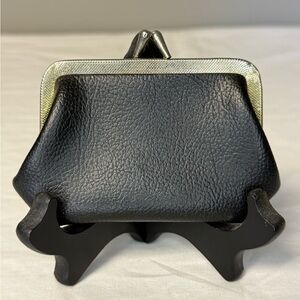 Vintage Black Vinyl Coin Purse with Metal Frame 4.5" x 3"